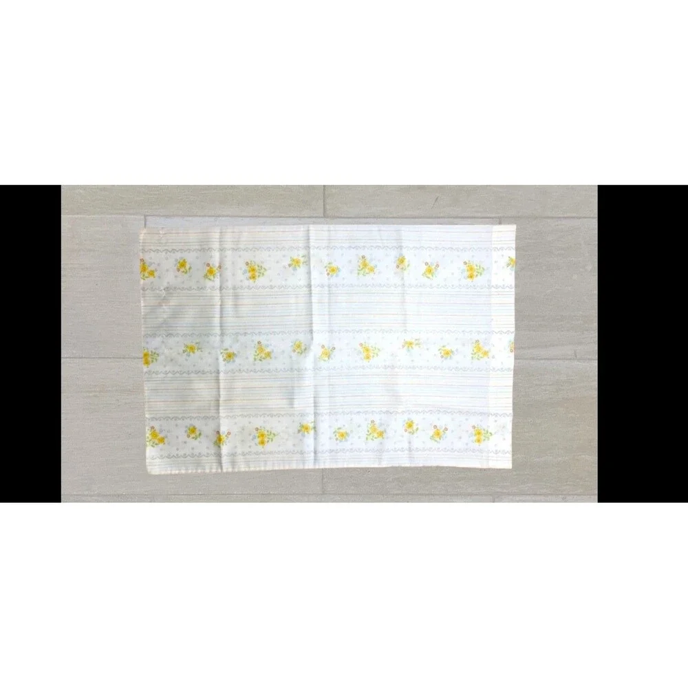 Vtg Thomaston Full Size Sheet Set 3pc White Floral Stripe Fitted Flat Pillowcase